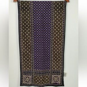 Oscar de la Renta Purple and Olive Floral Print Scarf